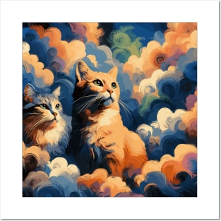 Abstract ginger cats in clouds Posters and Art